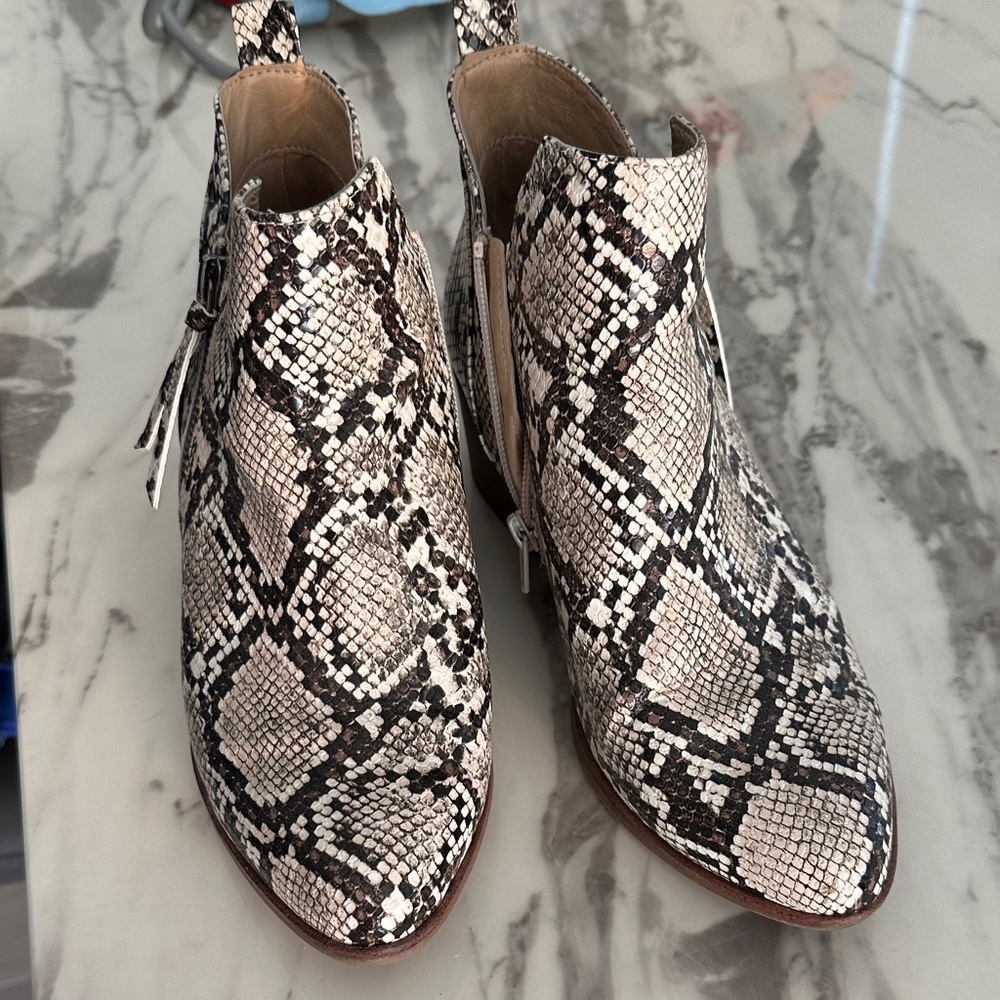 MIA Black and White Snakeskin Ankle Booties